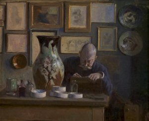 O arquiteto Thorvald Bindesbøll em seu escritório
