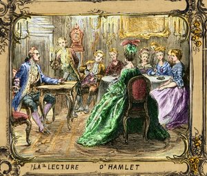 La palestra de Hamlet (Shakespeare) - Leitura de Hamlet - Johann Wolfgang von Goethe em Estrasburgo 1770 - gravura após Ludwig Pietsch (1824-1911) de Ludwig (after) Pietsch