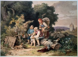 ""A Família do Pastor"" (A Família do Pastor) Aquarela de Ludwig Richter (1803-1884) 1837 Museu Pushkin Moscou