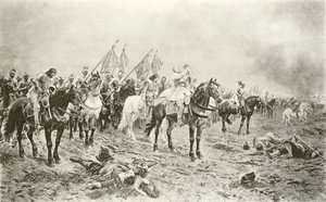 Gustavus Adolphus antes da batalha de Lutzen (gravura)
