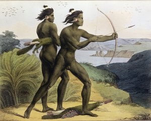 Caça na Baía de São Francisco, de "Quaint Travel Around the World", gravada por Jean Augustin Franquelin (1798-1839), publicada em 1822