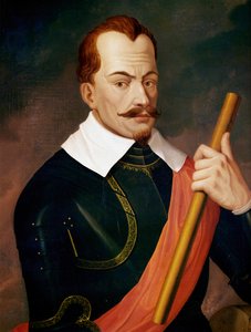 Albrecht Wallenstein, duque de Friedland, marechal de campo imperial durante a Guerra dos Trinta Anos, assassinado pelos seus próprios oficiais em 1634 em Eger ... (pintura sobre tela)