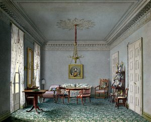 Sala de desenho Interior no palácio em Stuttgart, Wurttemburg (wc no papel)