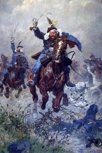 Coronel Maximiliano Ritter von Rodakowski e o 13º Uhlans na Batalha de Custoza em 1866, 1908 (óleo sobre linho)