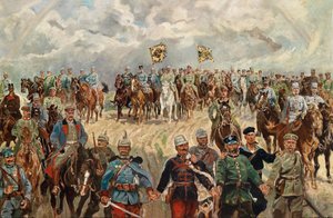 Os monarcas aliados com os seus comandantes na 1ª Guerra Mundial