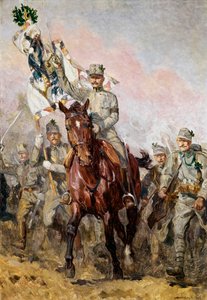 O segundo regimento tirolês dos Kaiserjaeger, com o seu comandante, o coronel ...