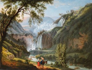 Paisagem com uma cascata de Ludwig Philipp Strack