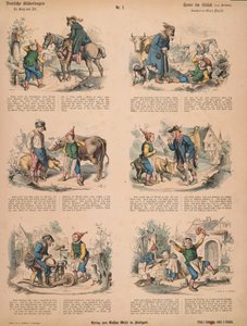 Hans in Luck (depois dos irmãos Grimm), no.213 de Muenchener Bilderbogen publicado por Braun & Schneider, Munique, 1880 de Ludwig Voltz