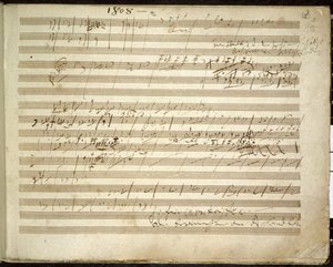 Acrescentar. 31766, f.2 Sinfonia nº 6 em F maior, Op. 68 também conhecida como Sinfonia Pastoral (tinta sobre papel) de Ludwig van Beethoven