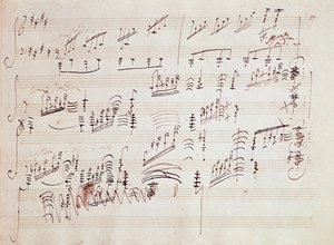 Música para a "Sonata pour piano n* 14 en do diese minor" "Sonata au clair de lune" do compositor alemão Ludwig van Beethoven (1770-1827) composta em 1801. House, Natale de Beethoven, Bonn. Alemanha