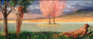 Adão e Eva na paisagem celestial