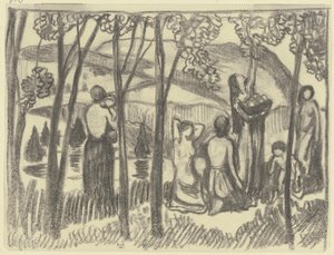 Mulheres ajoelhadas e apanhadora de fruta de Ludwig von Hofmann