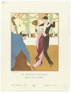 Gazette du Bon Ton. Arte – Modos & Frivolités: Traje de Noite O novo Thrill: Tango Dress by Redfern (título no objeto) de Ludwik Strimpl