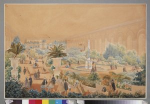 Exposição de flores no manège de Moscovo. Trabalho de Luigi Premazzi (1814-1891), aguarela e guache sobre papel de Luigi Premazzi