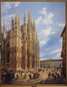 A Catedral (Duomo) de Milão (Itália). Pintura de Luigi Premazzi (1814-1891), óleo sobre tela