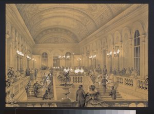 A escadaria do teatro imperial Bolshoi Kammeny, em São Petersburgo. Trabalho de Luigi Premazzi (1814-1891), aguarela e branco sobre papel, ca. 1850. Arte italiana de Luigi Premazzi