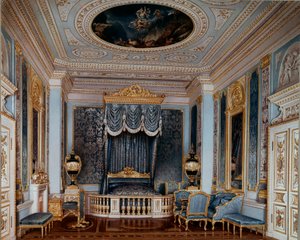 Vista do quarto do czar Alexandre II (1818-1881) no Palácio Gatchina Gravuras de Luigi Premazzi (Ludwig Osipovich) (1814-1891) S. Petersburgo do século XIX, Museu Hermitage