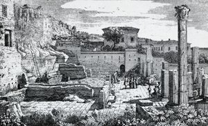 Ruínas do Templo de Vespasian em Brescia, gravura de Louis Basiletti (1780-1860), Itália de Luigi Basiletti