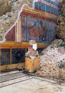 Casa do Casamento de Prata, afresco danificado de guirlandas, como visto in situ durante a escavação, Pompeia, 1897