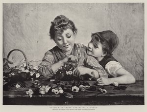 Crianças italianas organizando flores de Luigi Bechi