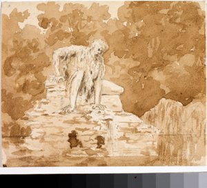 Apennino, Deus do rio esculpido na rocha em 1580 em Pratolino, Villa Demidov (Aquarela, cerca de 1825)