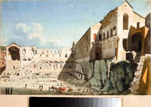Local de construção da demolição da igreja e convento de Santa Domingas em Génova (Aguarela, cerca de 1825) de Luigi Garibbo