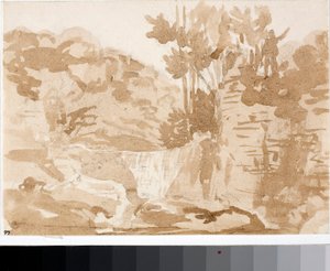 Paisagem com cachoeiras em Settignano, Toscana (Aquarela, ca. 1820)