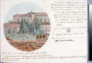 Vista telescópica da igreja de San Salvatore al monte perto de Florença (Desenho e Aquarela, ca. 1833) de Luigi Garibbo