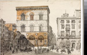 Vista da igreja Orsanmichele em Florença (Aquarela, ca. 1820) de Luigi Garibbo