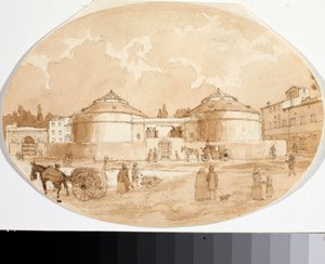 Vista da praça Porta al Prato em Florença (Tinta e aguarela de Luigi Garibbo
