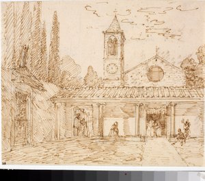 Vista de uma igreja do estilo renascentista (Desenho com tinta, por volta de 1825) de Luigi Garibbo