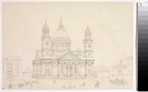 Vista da Basílica Santa Maria Assunta di Carignano em Gênova (Desenho de Luigi Garibbo