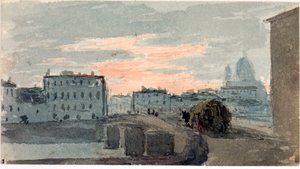 Vista da ponte da Carraia, Florença (aguarela de Luigi Garibbo