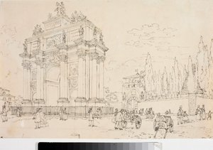 Vista do arco triunfal em Porta san Gallo, Florença ( Desenho, ca. 1825) de Luigi Garibbo
