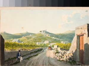 Vista sobre o santuário de Nostra Signora del Monte, Génova (aguarela, ca. 1825) de Luigi Garibbo