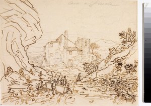 Trabalhadores em uma pedreira em Fiesole, perto de Florença (Desenho a tinta, cerca de 1823) de Luigi Garibbo