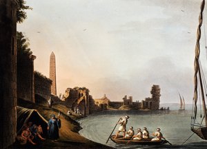 Paredes antigas e obelisco de Cleópatra, Luigi Mayer (1755-1803), gravura de Vedute de Luigi Mayer