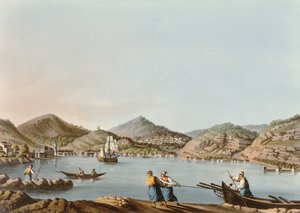 O porto ocidental da ilha de Samos, placa 60 de vistas nos domínios otomanos, bar. por R. Bowyer, 1810 (aquatinta)