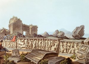 As ruínas de Éfeso na Turquia, ilustração de Luigi Mayer de Luigi Mayer
