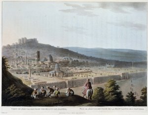 Vista de Jerusalém tirada do Monte das Oliveiras - gravura de Luigi Mayer