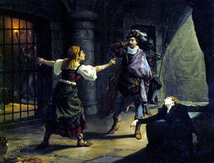 Le Fere (il Trovatore) de Giuseppe Verdi (1813-1901). cromolitografia de Luigi Morgari