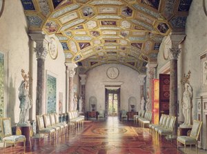 O Grande Ágata Hall no Palácio de Catarina em Tsarskoye Selo, 1859 (wc e cor branca sobre papel)