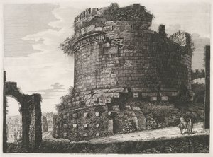 Tombe van Caecilia Metella em Roma Vista do Grande Sepulcro de Cecilia Metella localizado na Via Appia (título no objeto)