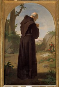 Monge a rezar em frente de um túmulo (óleo sobre tela de Luigi Sciallero