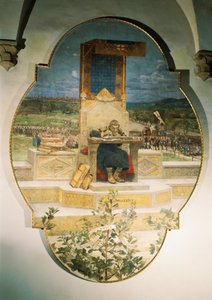 Irnerio observando leis antigas, por Luigi Serra (1846-1888), fresco destacado, 486x355 cm de Luigi Serra