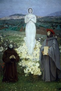 A aparição da Virgem a São Francisco de Assis e Boaventura, por Luigi Serra (1846-1888). de Luigi Serra