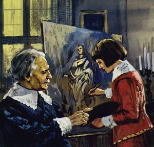 Anthony Van Dyck estudou em criança com um pintor local chamado Henry Van Balen (litografia a cores)