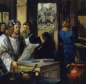 Durer foi para Basileia e tornou-se xilógrafo (gravador em madeira) (litografia a cores)