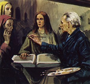 Van Meegeren conseguiu provar que tinha falsificado as pinturas (litografia a cores)