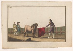 Matador desafia um touro
Coleccion de las principales suertes de una corrida de toros (título da série)
Colecção das manobras mais importantes na tourada (título da série) de Luis Fernandez Noseret